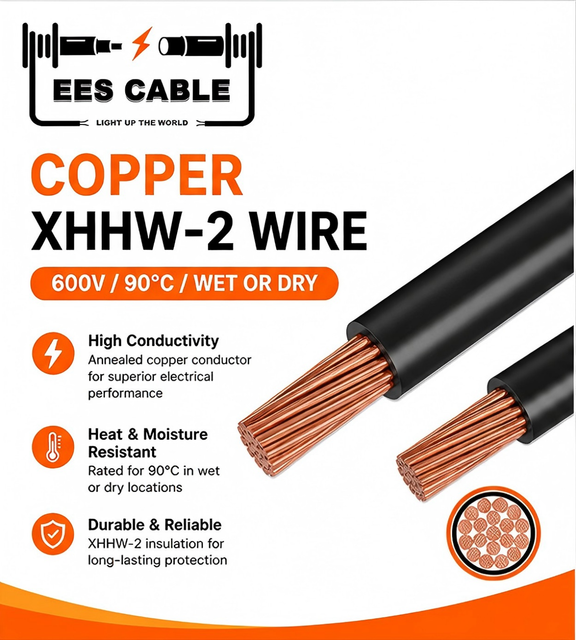 XHHW-2 Soft Drawn Bare Copper 14AWG-1000MCM ASTM Standard Building Wire CU XLPE Insulated Cable VW-2 Wire EESCABLE