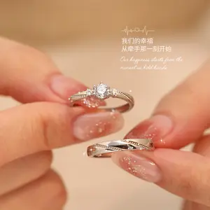 Anillo de matrimonio 925 plata esterlina amor a primera vista pareja anillo hombres y mujeres Día de San Valentín confesión regalo pareja anillo