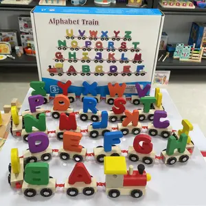 ألعاب تعليمية جديدة للأطفال مجموعة قطار رقمي خشبي مغناطيسي ، جرار مصنوع بحروف خشبية ، سيارة