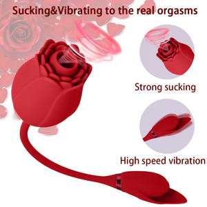 Dual-Function Cute Rose Flower Licking Tongue <b>Vibrator</b> for Women with 10-Speed Waterproof USB Rechargeable - Product Image 2