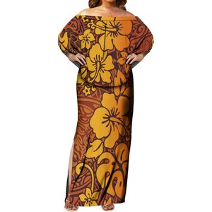 1 Moq Thái Bình Dương Đảo Phụ Nữ Lớp Ruffle Một Vai Buổi Tối Ăn Mặc Polynesian Tribal In Thiết Kế Slit Casual Cánh Ăn Mặc - Product Image 4