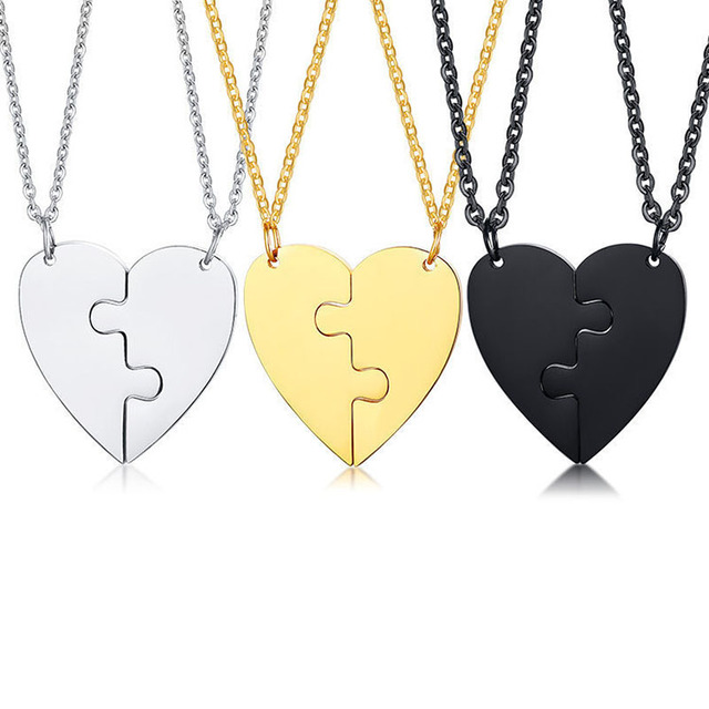 I017 Valentine'S Day Jewelry Pair Half Heart Puzzle Pendant Stainless Steel Couple Necklace