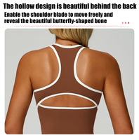 Atasan Yoga wanita, rompi olahraga Fitness musim panas, kekuatan tinggi, atasan Racerback, tahan guncangan, leher V, Bra Fitness Hollow-Back