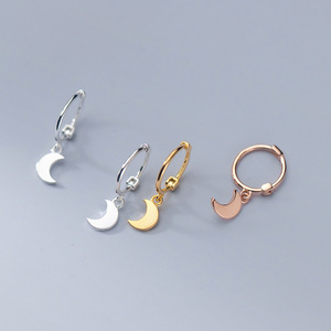 Thời Trang Phụ Nữ 925 Sterling Bạc Dangle Rose Gold Bông Tai Thiết Kế Hoop Bông Tai Mặt Trăng Bông Tai - Product Image 1