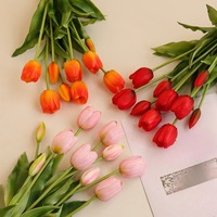 WY70107 Grosir Bunga Tulip Real Touch untuk Dekorasi Vas Pernikahan dan Rumah, Putih Pink 5 Tangkai, Bunga Tulip Buatan