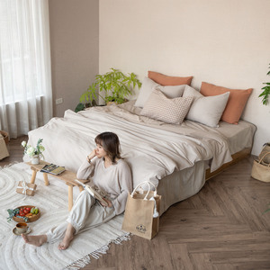 Brown <b>Striped</b> Home <b>Bedding</b> Premium Cotton <b>Bedding</b> <b>Set</b> Pre-Washed 4 PCS Brown <b>Striped</b> Color Pattern 2 Pillow Case Duvet Cover Fit - Product Image 2