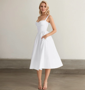 Abito da Sera Elegante da Donna per Celebrità, Nuovo Design a Linea A, Bustier Estivo per Feste, Bianco CB con Vita Impero in Jersey - Product Image 2