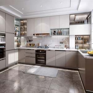 Armoires de cuisine réfléchissantes effet miroir brillant, styles noirs texturés, armoire murale combinée avec armoire au sol - Product Image 2