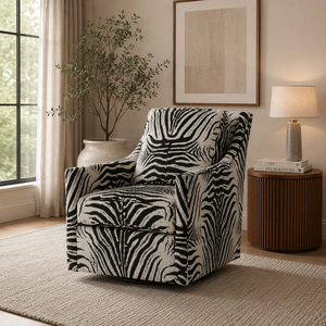 <span class=keywords><strong>Fauteuil</strong></span> pivotant maximaliste post-moderne en tissu zèbre noir et <span class=keywords><strong>blanc</strong></span>, idéal pour les halls d'appartements haut de gamme - Product Image 2