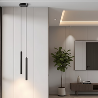 Luminaire suspendu cylindrique long noir de style scandinave, LED, finition mate, pour salon, entrée de ferme, couloir