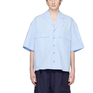 Custom Wholesale New Style Boxy Open Spread Collar Heavy Weight 100% Cotton Oversized Bowling Shirt Men