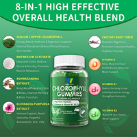 Gummies à la chlorophylle, Ashwagandha, glycinate de magnésium, vitamines D, B1, B2, pour un regain d'énergie, un système immunitaire amélioré, une digestion optimale et une peau saine
