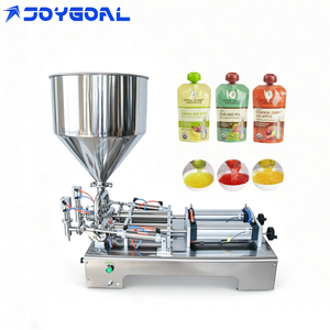 Machine de remplissage semi-automatique à 2 buses pour sachets Doypack de pâte, liquide, jus, et sachets à bec verseur pour sauces épaisses, idéale pour les aliments pour bébés - Product Image 1