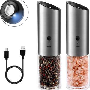 Ustensiles et Gadgets <span class=keywords><strong>de</strong></span> Cuisine : <span class=keywords><strong>Moulin</strong></span> à Épices Électrique Rechargeable Type-C à Gravité avec Broyeur en Céramique, Ensemble <span class=keywords><strong>Moulin</strong></span> à Sel et à Poivre avec Lumière LED - Product Image 1