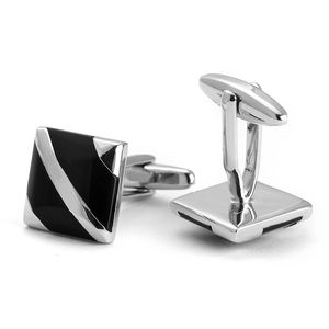 ジュエリーシルバーメタルメンズジュエリーカフリンクブラックストーンスプライシングカフリンクスメンズシャツ用の最新のスクエアカフリンクス - Product Image 6