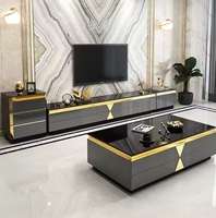 Table basse moderne en verre trempé marbré doré, meuble TV avec tiroirs de rangement, mobilier de luxe léger pour salon, hôtel, chambre à coucher