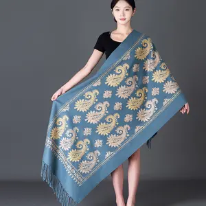 Custom Embroidery Cashmere High Quality Pashmina Shawl Scarf Ethnic Winter Pashmina Shawl Scarf For Woman
