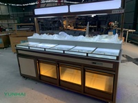 Comptoir de buffet en acier inoxydable à grain de bois de noyer personnalisé, chauffe-plats électrique avec lampe en verre pour hôtels et restaurants