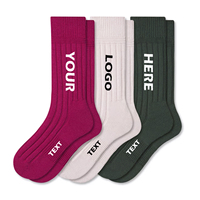 Chaussettes en laine côtelées très élastiques, unies, décontractées, avec logo personnalisé, tricotées, pour femme, mi-mollet, effet froissé et empilé