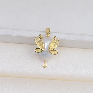 Pendentif en argent S925, collier en perles baroques, fabrication artisanale, perle en forme d'abeille, base creuse, 1786 - Composants de bijoux pour femmes - Product Image 4