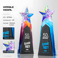 Nouveau Design Laser Gravure UV Impression Entreprise Souvenir Noir Marbre Stand Cristal Marbre Trophée Annuel Employee Awards