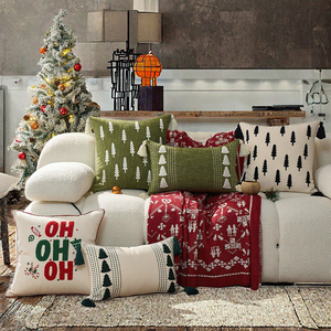 Funda de Cojín Navideña Bordada con Árbol de Navidad Verde Bosque, Cuadrada, Moderna, Ecológica, Lavable, para el Hogar - Product Image 3