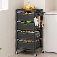 Chariot de rangement de cuisine moderne blanc crème à 4 niveaux avec tiroirs roulants pour légumes et fruits, étagère de rangement avec roulettes