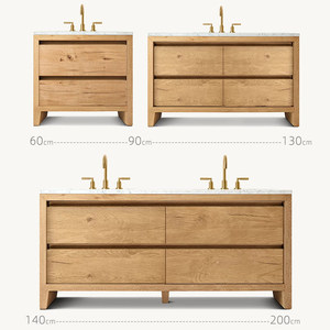 Meuble de salle de bain moderne minimaliste en bois <span class=keywords><strong>massif</strong></span> peint, avec double vasque et tiroir - Product Image 4
