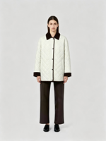 Veste matelassée légère pour femme de qualité supérieure avec col en velours côtelé contrastant, manteau décontracté en coton rembourré pour l'hiver