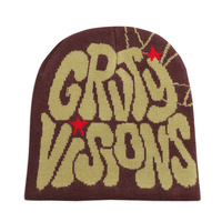 Gorros de punto jacquard personalizados al por mayor con logo de doble cara, gorros de invierno de acrílico estilo hip hop con diseño de telaraña, gorros con lazos de personajes de frutas.