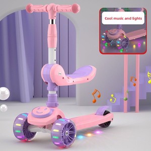 Trottinette pliable 2-en-1 pour enfants, avec siège et glissière, 3 roues, musique et lumières, pour garçons et filles de 1 à 10 ans - Product Image 2