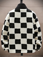 Veste polaire à carreaux confortable pour homme - Manteau d'hiver chaud avec doublure polaire épaisse, design à carreaux noir et blanc