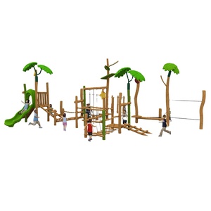 Equipo de patio de recreo al aire libre de madera Robinia con práctica de equilibrio de mejora de fuerza segura para niños de plástico para parques - Product Image 2