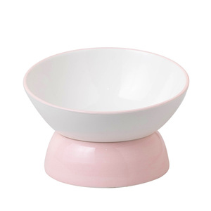 Ceramic <b>Cat</b> Bowls Elevated Rounded Shape For <b>Cats</b> Pet Feeding Dish With Pink Base - Product Image 3