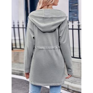 Sweat-shirt à capuche zippé pour femme, coupe oversize, manches longues, taille à cordon de serrage, fentes latérales, style tunique, tenue décontractée - Product Image 4