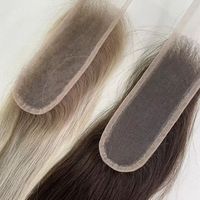Extensiones de Cabello Humano Liso Rubio Ceniza Ombre con Cierre de Encaje, Topper de Cabello con Encaje Suizo HD Transparente, Postizo Natural Invisible para Mujer