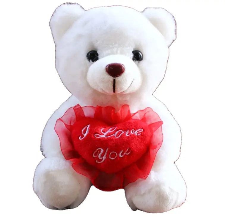 custom valentines day plush foam white teddy bear with red heart