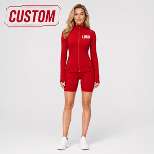 Ensemble de yoga pour femme à pois personnalisé, favori des clients américains, veste légère extensible douce et short assorti, mode décontractée pour la gym - Product Image 1