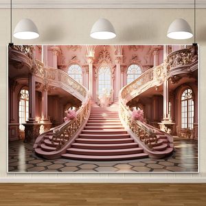 Lujo europeo Castillo Hall escalera Rosa princesa Interior fotografía Fondo romántico Palacio telón de fondo para Interior - Product Image 3