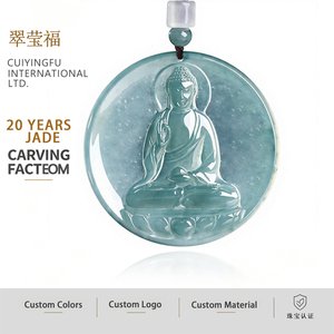 Colgante de Jadeíta Natural Azul Agua con Buda, para Hombre y Mujer, con Certificado de Tasación, Diseño Original FG98 - Product Image 1