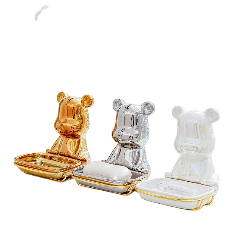 Nordic ins light luxury style teddy bear ceramic soap box soap dish holder bathroom soap box creative storage shelf