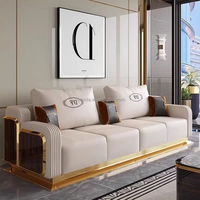 Canapé de luxe Mobilier de salon Canapé orange avec dossier spécial Bois noir Métal Décor Moderne Ensemble de canapés en cuir orange Meubles