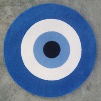 Tapis rond moderne anti-mauvais œil, fabriqué à la machine, bleu, motif œil grec Nazar, tapis de sol doux et moelleux, cadeau de protection