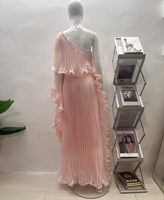 Robe de Soirée de Luxe à Plis Miyake de Haute Qualité pour Femme, Taille Unique, Épaule Asymétrique en Organza
