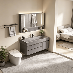 Mobile Bagno Moderno Personalizzabile <span class=keywords><strong>con</strong></span> Specchio Smart, Materiale Personalizzabile, Armadietto da 24-84 Pollici <span class=keywords><strong>con</strong></span> Cassetti e Vano Portaoggetti - Product Image 2