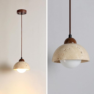 Luminaire suspendu rond en pierre <span class=keywords><strong>de</strong></span> travertin nordique, style Wabi Sabi, pierre naturelle, lustre pour hôtel, restaurant, salle à manger - Product Image 3