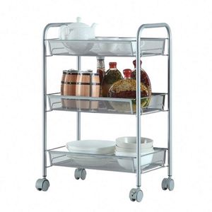 Wire Easy Assemble Utility Cart Storage <b>Trolley</b> Iron Multifunction Rolling Cart Mesh Kitchen Bathroom Laundry Room 3-tier Metal - Product Image 4