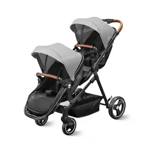 High landscape Luxury Twins Stroller 3 in 1 Aluminum Frame Folding Double Pram Two Baskets Baby Carriage