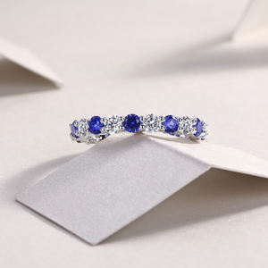 Lab halus biru bulat tumbuh dan putih Moissanite S925 cincin perak wanita pernikahan pertunangan perhiasan cincin janji pakaian sehari-hari - Product Image 4