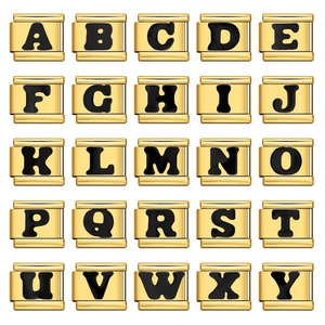 Vente en gros de breloques italiennes personnalisées A-Z 26 lettres de l'alphabet, compatibles avec bracelet en acier inoxydable de 9 mm, pour la fabrication de bijoux DIY, cadeau - Product Image 1